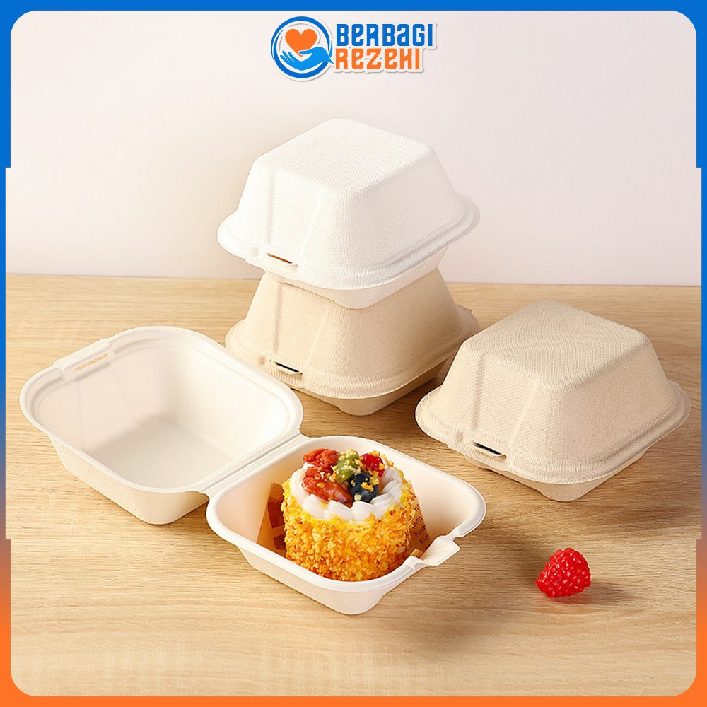 Kotak Bagasse Box Serat Tebu Lunch Box Burger 6in Food Grade / Mini Box Food Container / Kotak Bento