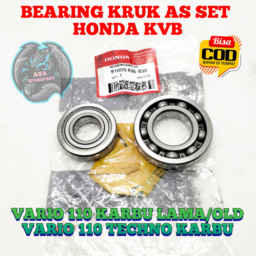BEARING KRUK AS SET KVB 2pcs ASLI ORIGINAL MOTOR HONDA VARIO 110 KARBU LAMA / OLD CW , VARIO 110 TEC