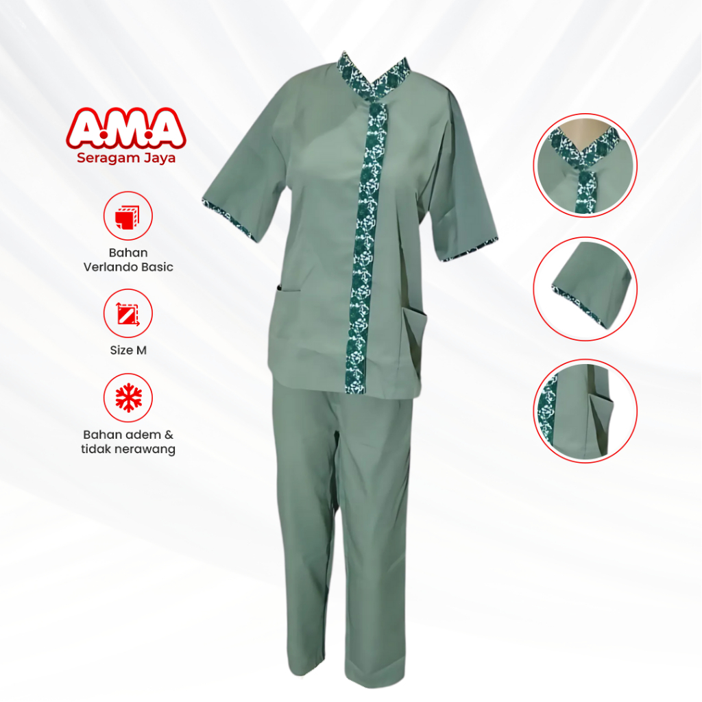 Baju Perawat Wanita Tosca Kancing Depan Motif Batik Seragam Oka Jaga Medis Lengan Pendek Size M