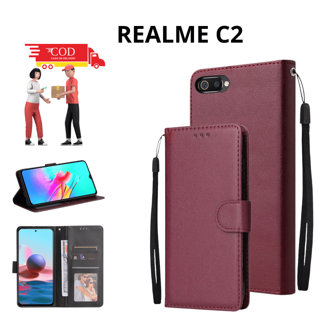 CASING REALME C2 FLIP CASING COVER LEATHER CASE FLIP CASE WALLET CASING DOMPET CASING HP SILIKON