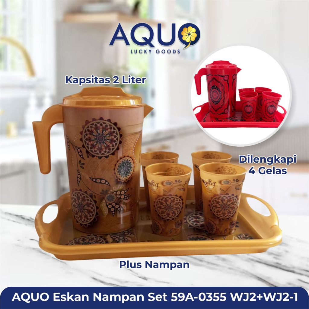 AQUO Teko Set Gelas Air+Nampan/Teko Ceret Eskan Nampan/Waterjug + Gelas + Nampan Set - Esnam Set