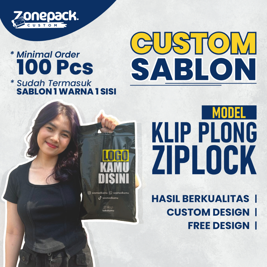 Sablon Plastik Klip Ziplock | Custom/Free Desain Plastik Plong Ziplock Laundry | Plastik Olshop