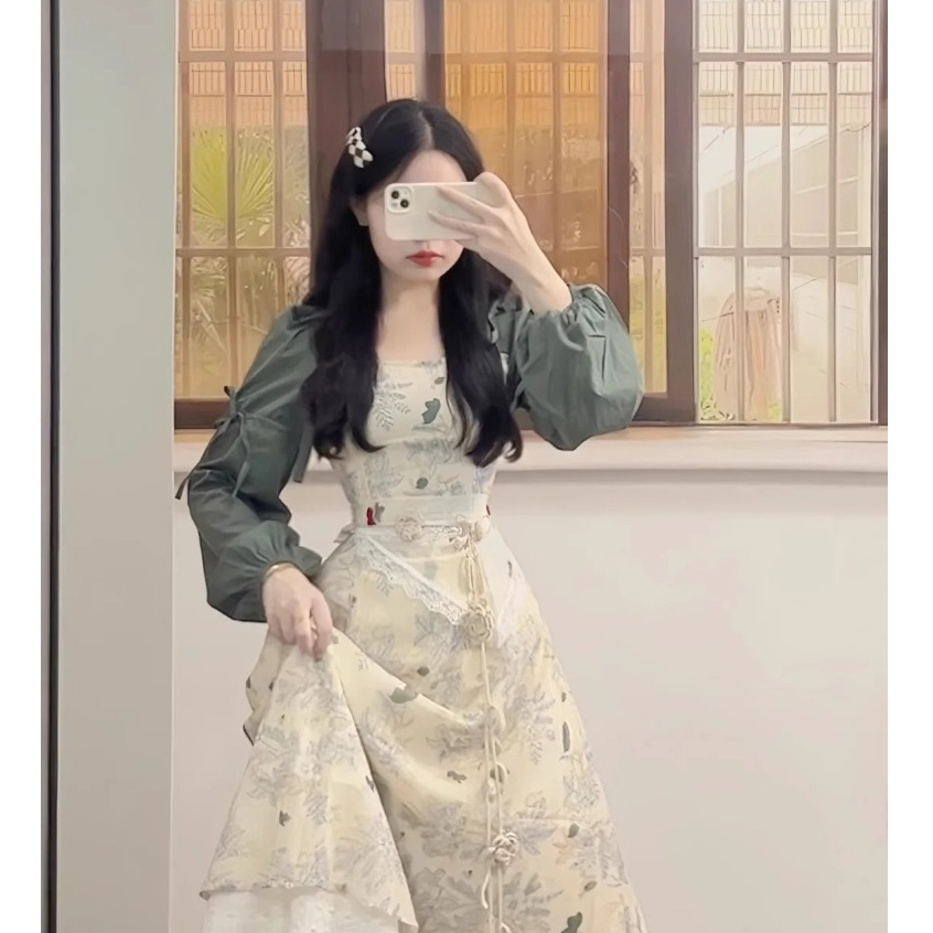 Gaun Maxi Lengan Panjang Size Besar Import China Dress Panjang Wanita Desain Chinese CNY