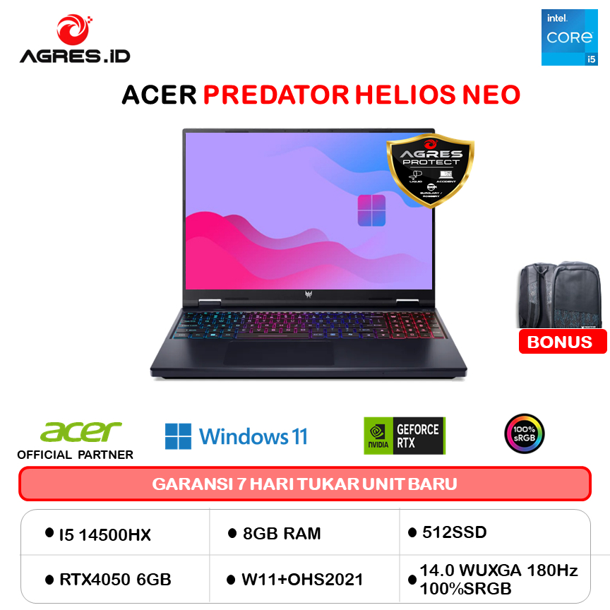 ACER PREDATOR HELIOS NEO 16 I5 14500HX RTX4050 6GB/ 16GB 512GB W11+OHS 16.0WUXGA 180HZ SRGB100