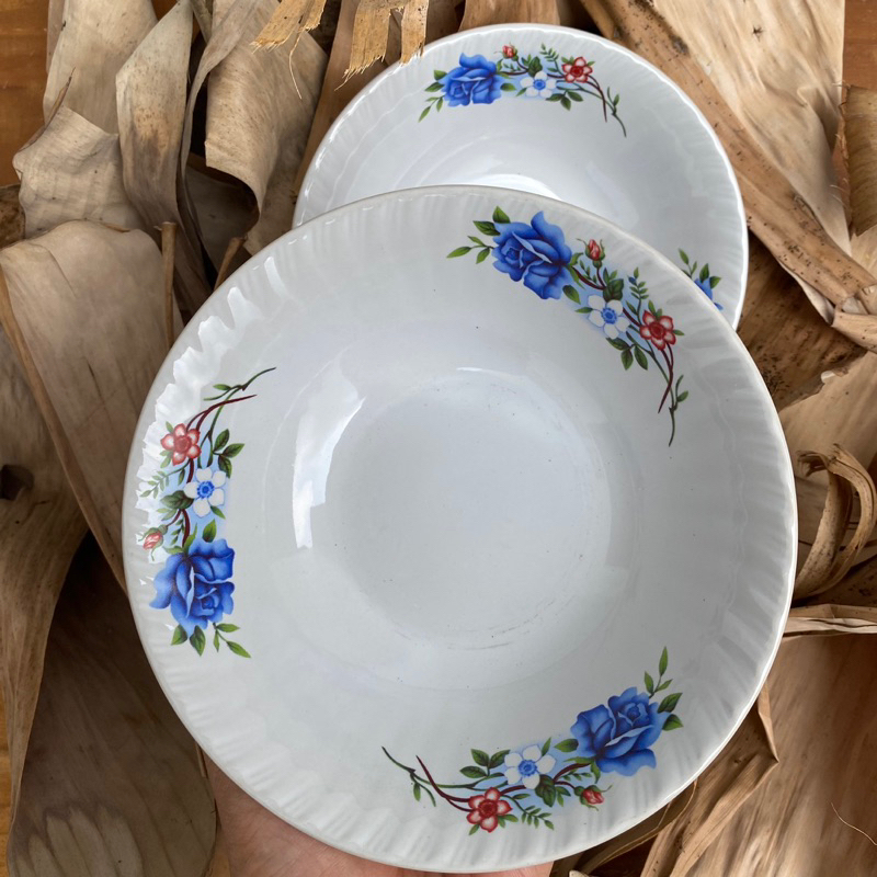 Mangkok Keramik Motif Mawar Biru ( 1pc)/ Mangkok Soto Bunga d16cm
