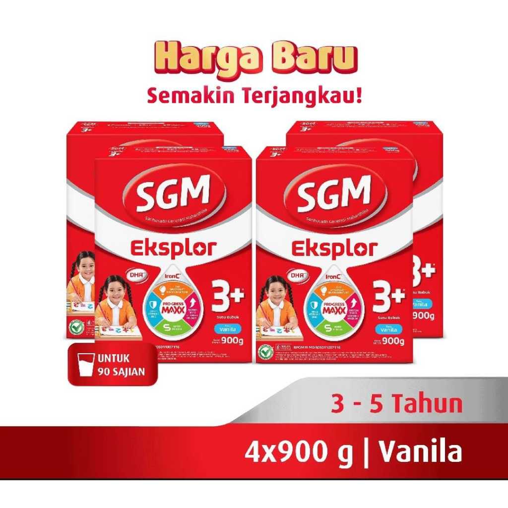 SGM Eksplor 3+ dengan IronC Susu Bubuk Rasa Madu/Vanilla 900GR x 4 Dus