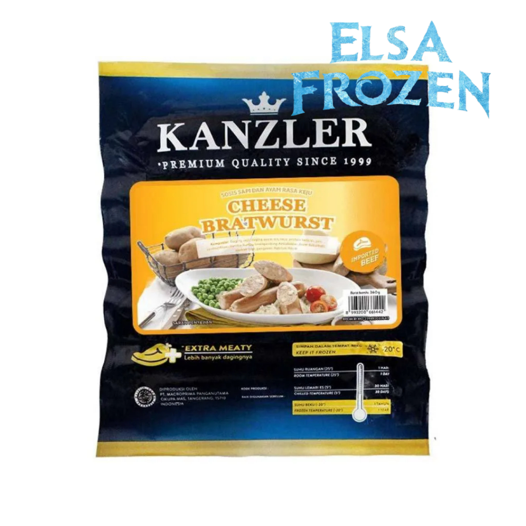 

KANZLER CHEESE BRATWURST 360GR SOSIS SAPI DAN AYAM RASA KEJU