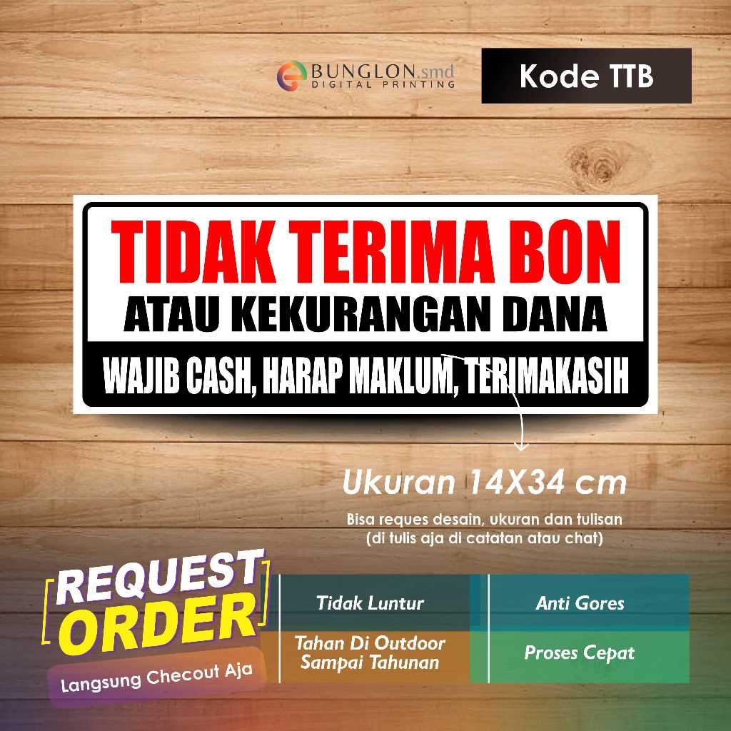 

STIKER TIDAK TERIMA BON ATAU KEKURANGAN DANA + LAMINASI KODE TTB HITAM