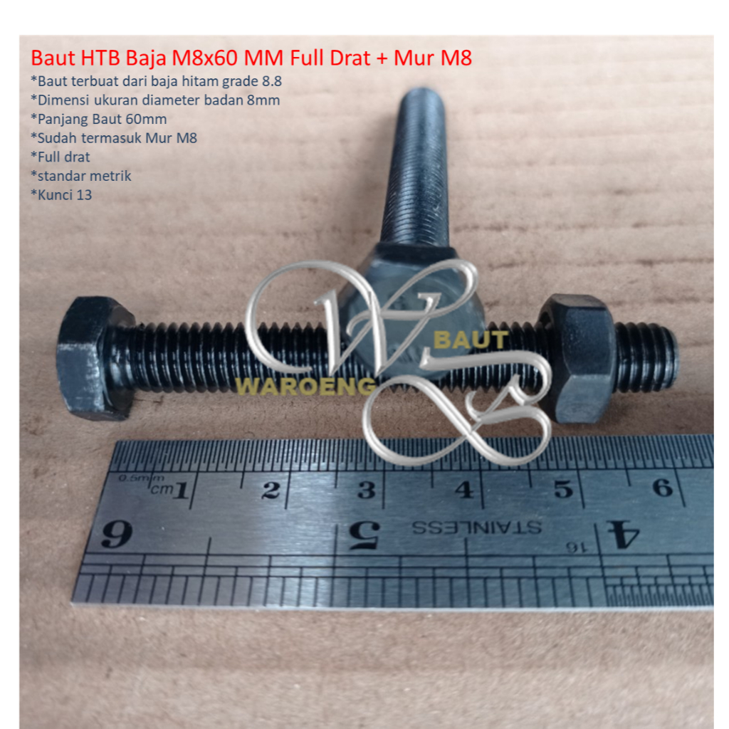 BAUT BAJA M8 X 60 FULL DRAT / BAUT MUR HTB 8.8 M8X60 FULL DRAT