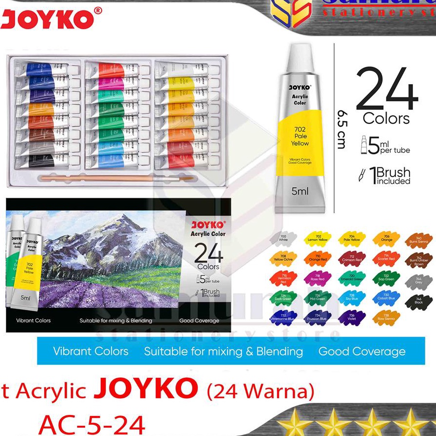 

HJ6 Cat Akrylic Joyko ACC 5 isi 24 Warna Acrylic Color 24 w ACC512 1 set 24 Colours 5 ml