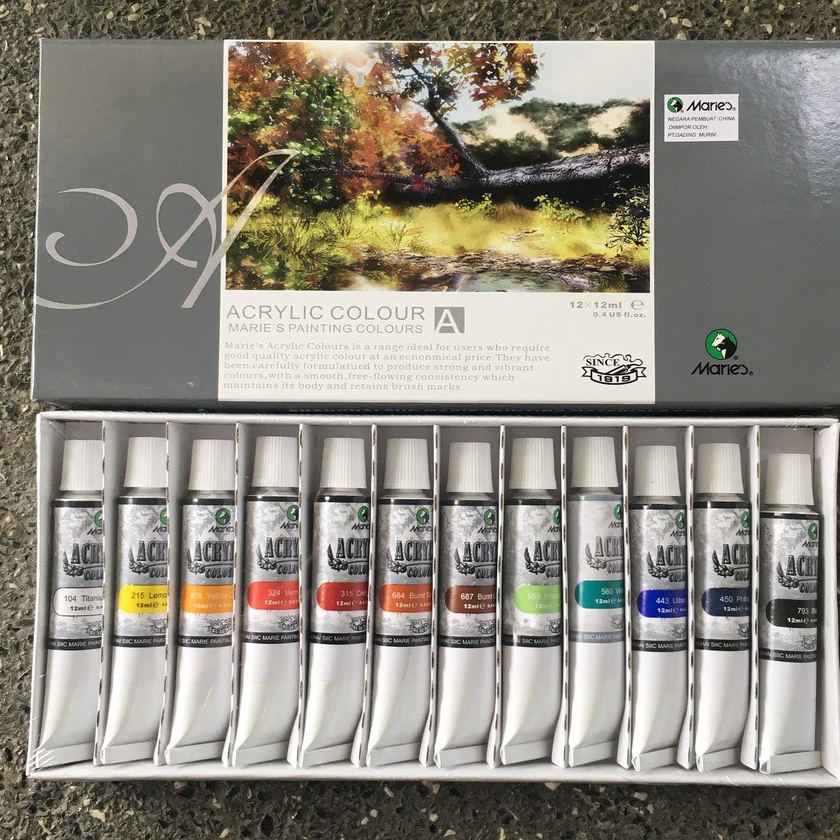 

Flash Sale Cat Lukis Akrilik Maries Acrylic Colour Set 12 Warna x 12 ml Series Maries 12x12ml Kanvas Paint