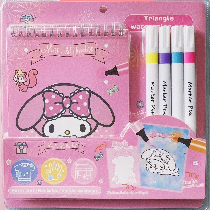 

KF7 paint set Buku gambar karakter kuromi anak Buku binder mewarnai free coloring book pen maker premium paint set easily washable kado souvenir ien