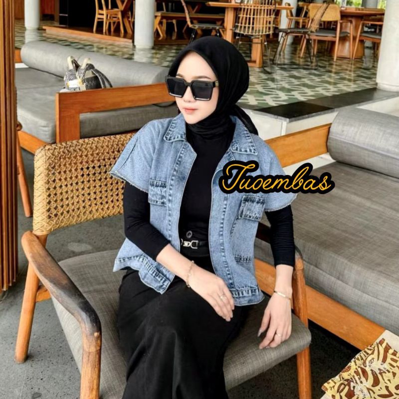 Jaket Rompi Jeans Cassandra Oversize Jacket Vest Denim Wanita Outer Tanpa Lengan Blazer Korean Style