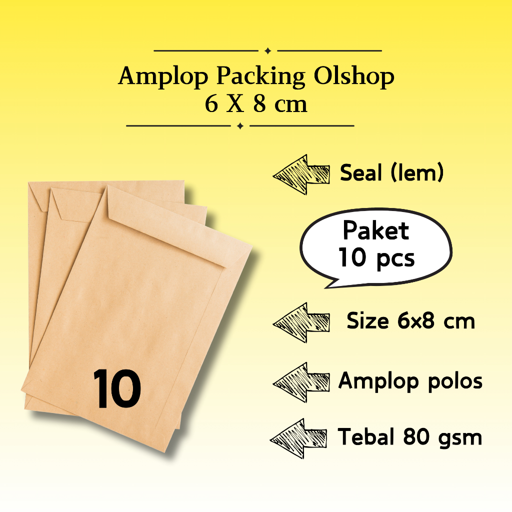 

10 Pcs Potrait - Amplop Packaging Kraft Potrait Amplop Klasik Coklat Polos Seal (Pakai Lem) 6 X 8 CM