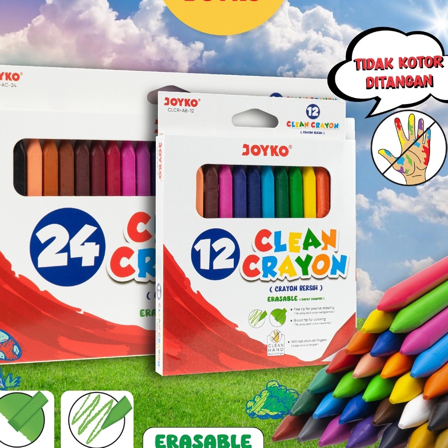 

Hemat 1 Pack Clean Crayon JOYKO 12 Warna CLCRAB12
