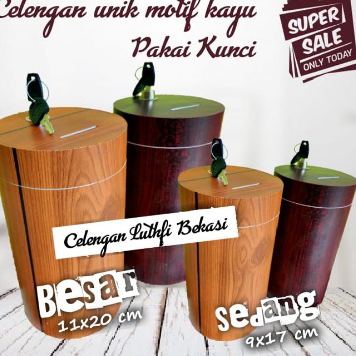 JAMINAN KEPUASAN PELANGGAN Celengan Besar Motif Serat Kayu Pakai Kunci  Celengan unik Anti penyok
