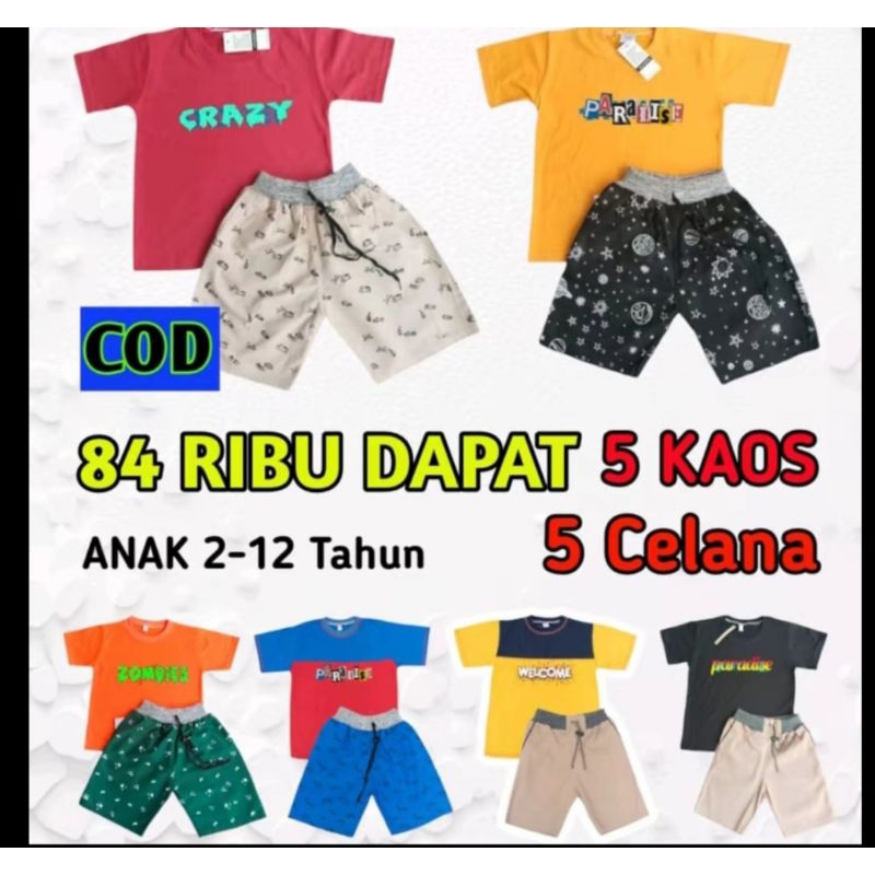 PAKET SETELAN 80 RIBUAN DAPAT 5 SETEL 5 KAOS+5 CELANA ANAK ANAK
