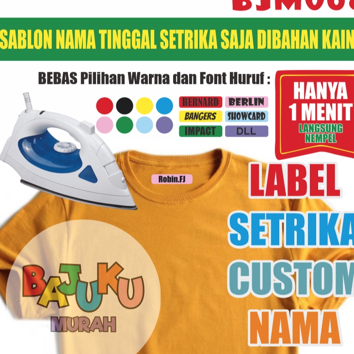 

FG2 BJM68 Sticker Nama Label Printing Kain kaos Sablon Setrika Isi 5pcs Gratis Custom Nama Label DTF