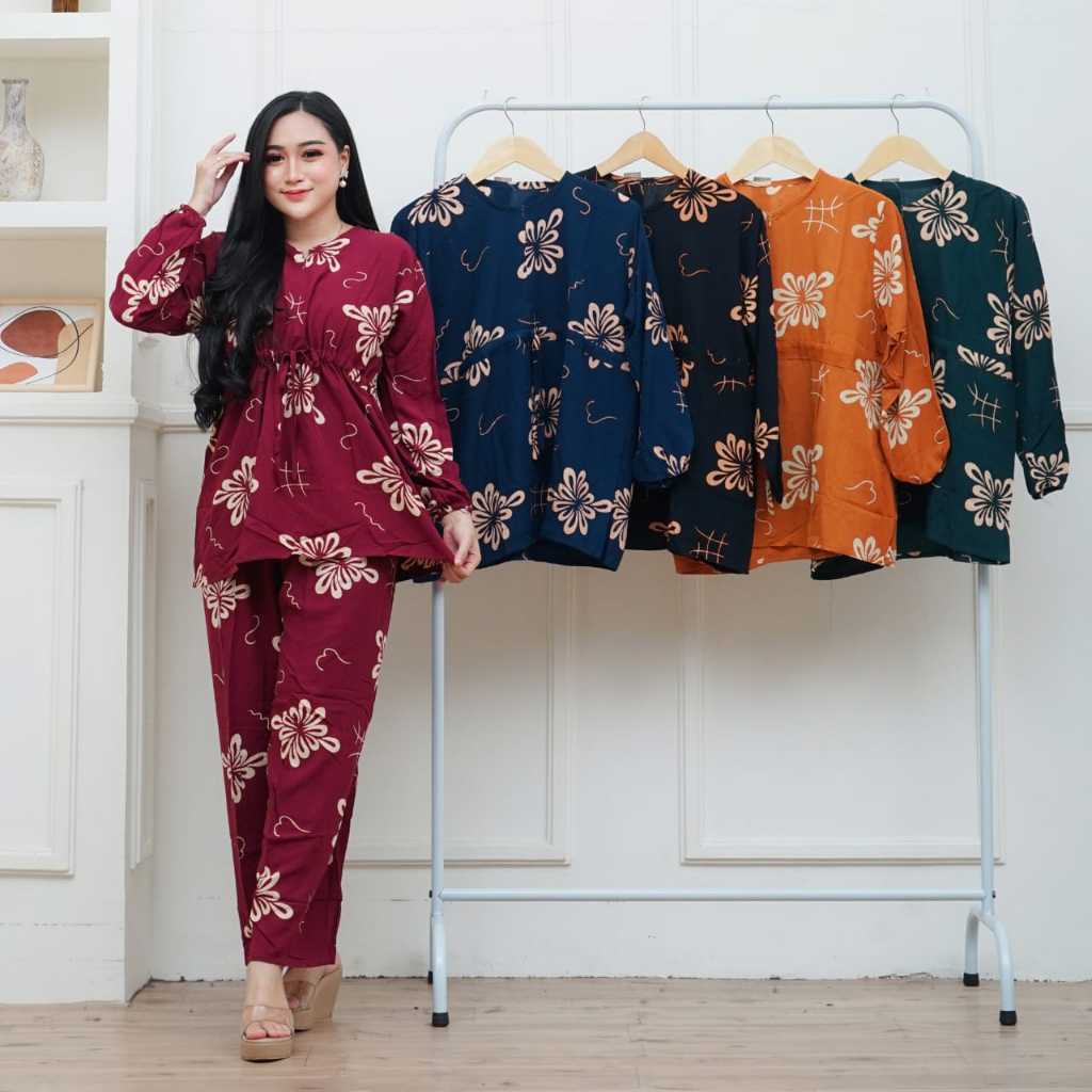 Setelan Wanita Celana Panjang Rayon Premium All Size Ld 110cm