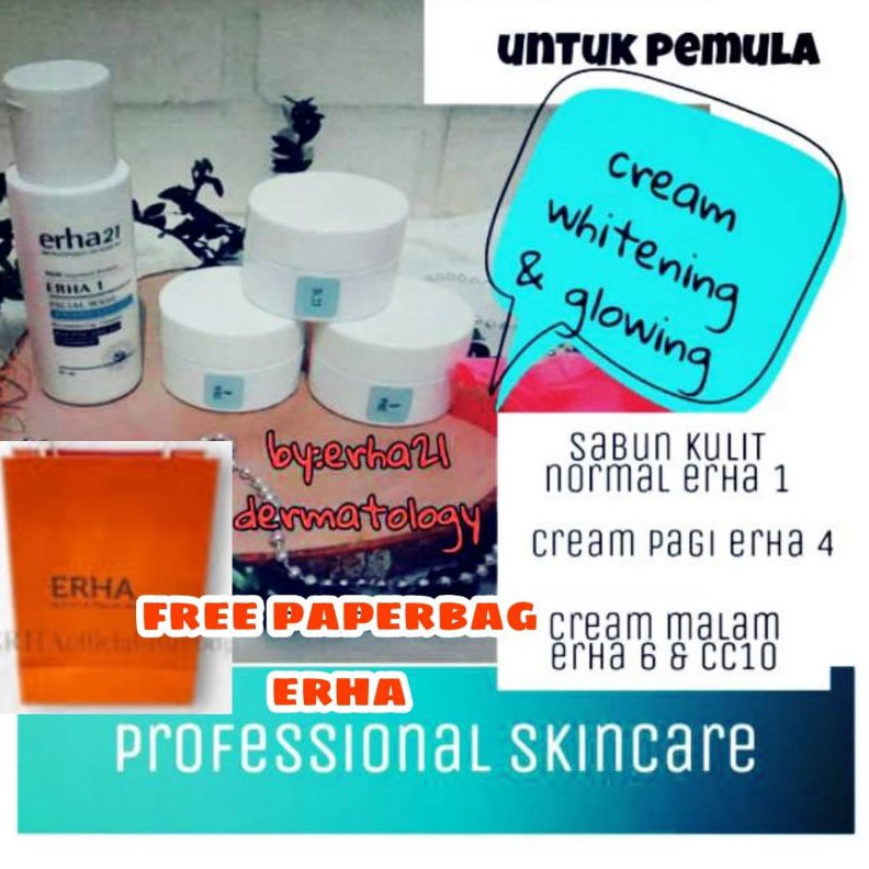 Diskon 3 Produk Terbatas Paket erha whitening glowing for pemulaERHA 1  ERHA 4 ERHA 6 CC1