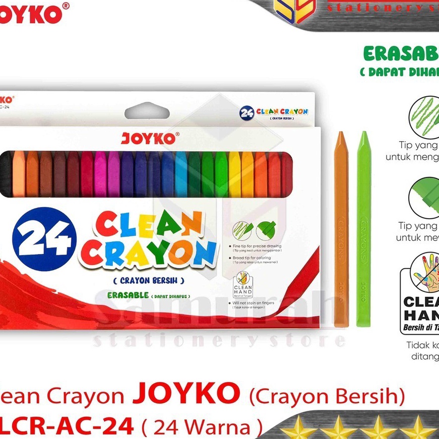 

HJ6 Clean Crayon CLCR AC 24 Colors Krayon Bersih 24 Warna Dapat Dihapus Erasable Crayon CLCRAC24 W