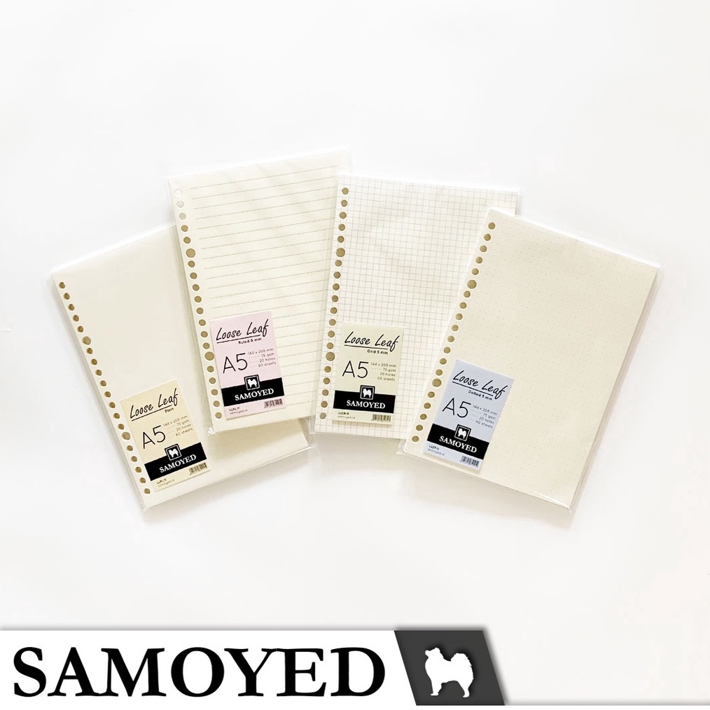 

Belanja Lebih Hemat Loose Leaf A5 2 Holes isi 6 Lembar Samoyed LL11 Plain Ruled Grid Dotted Polos Garis Kotak Titik