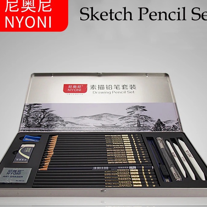 

Hemat NYONI Drawing Pencil Gambar Set 29 pcs Metal Tin Box Pensil Gambar Lukis Sketsa Lengkap