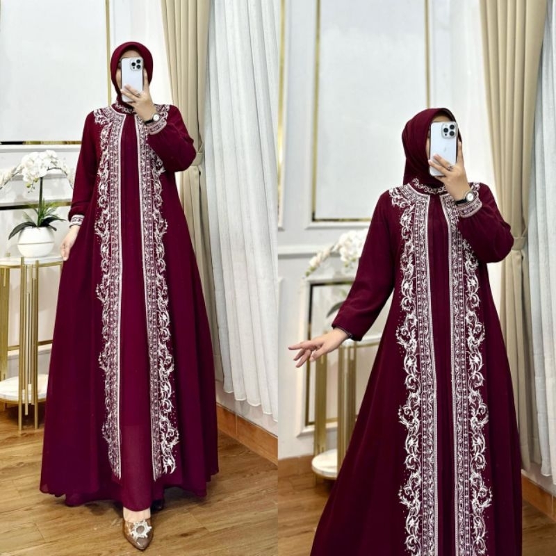 Nura Collection Official - Kamila Bordir - Baju Gamis Wanita Model Terbaru Bahan Ceruty - Gamis Bord