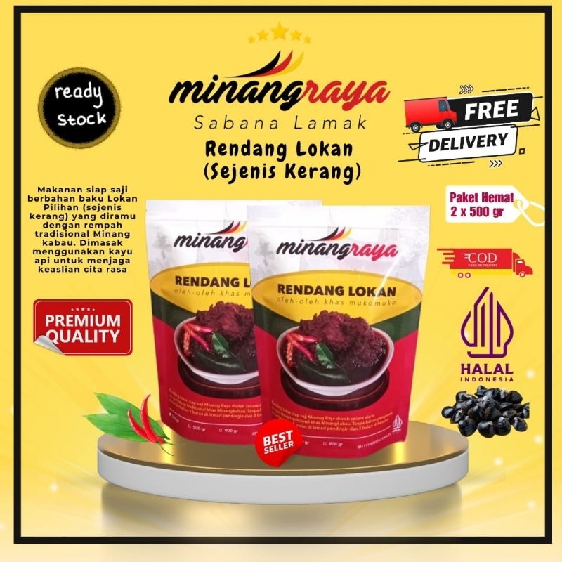 

Rendang Lokan Minang Raya kemasan double 500gr (1kg) Halal MUI enak siap saji