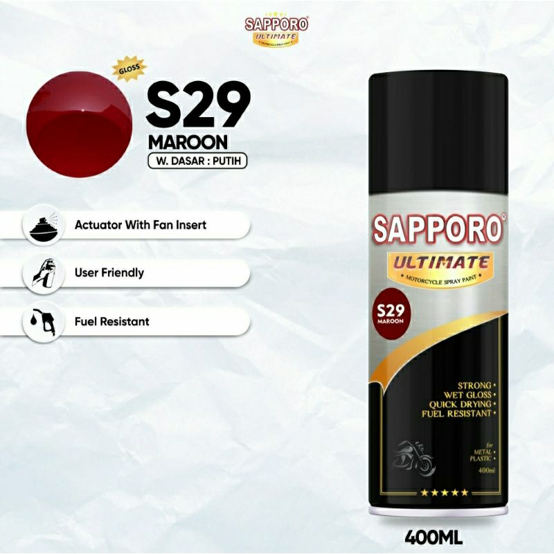 #MAU# Cat Semprot Sapporo Ultimate S29 Maroon 400ml Merah Tua Solid Cat Spray Duco Sapporo Pilok Pil