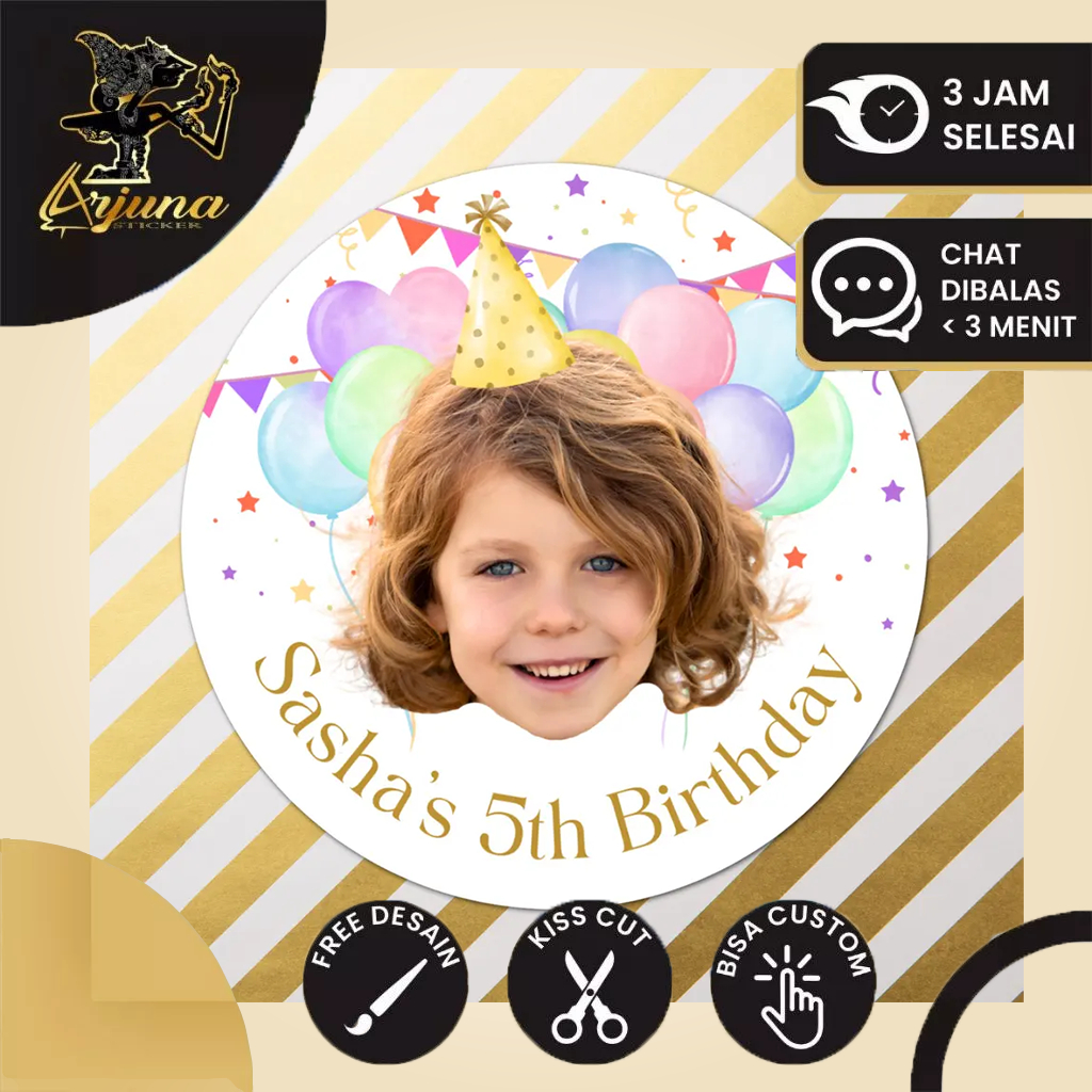 

Stiker Ulang Tahun Anak Arjuna Sticker Ultah Custom Label Birthday Party Tepang Taun Bidey