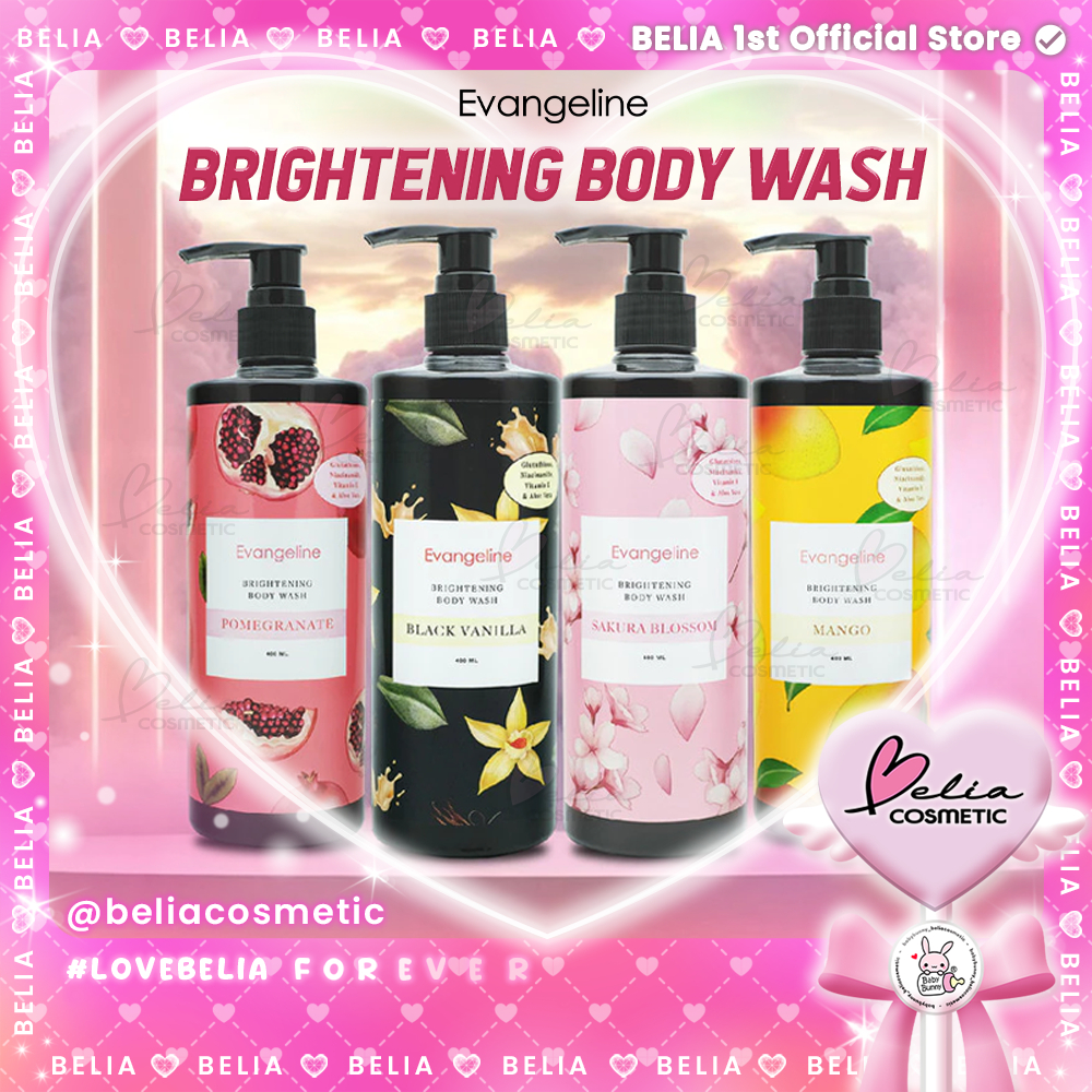 ❤ BELIA ❤ EVANGELINE Brightening Body Wash 400ml PUMP | Sabun Mandi | Sakura | Pomegranate | Vanilla