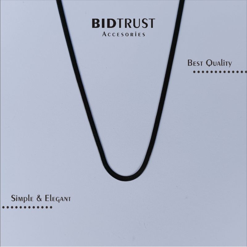 KALUNG TITANIUM HITAM PIPIH  • Simple Elegan Asli Original Premium Mewah Anti Tidak Karat Luntur Mod