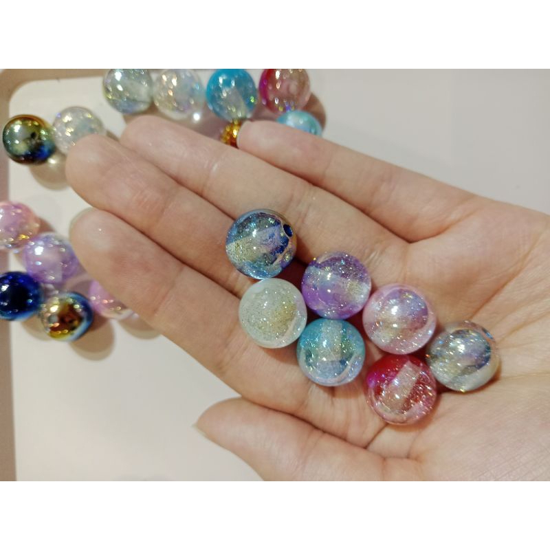 Grosir 5pcs Manik 16mm 12mm Glitter Bomb Monte Mote Diy Ronce Beads UV Luxury Lux Premium Dingyi Din