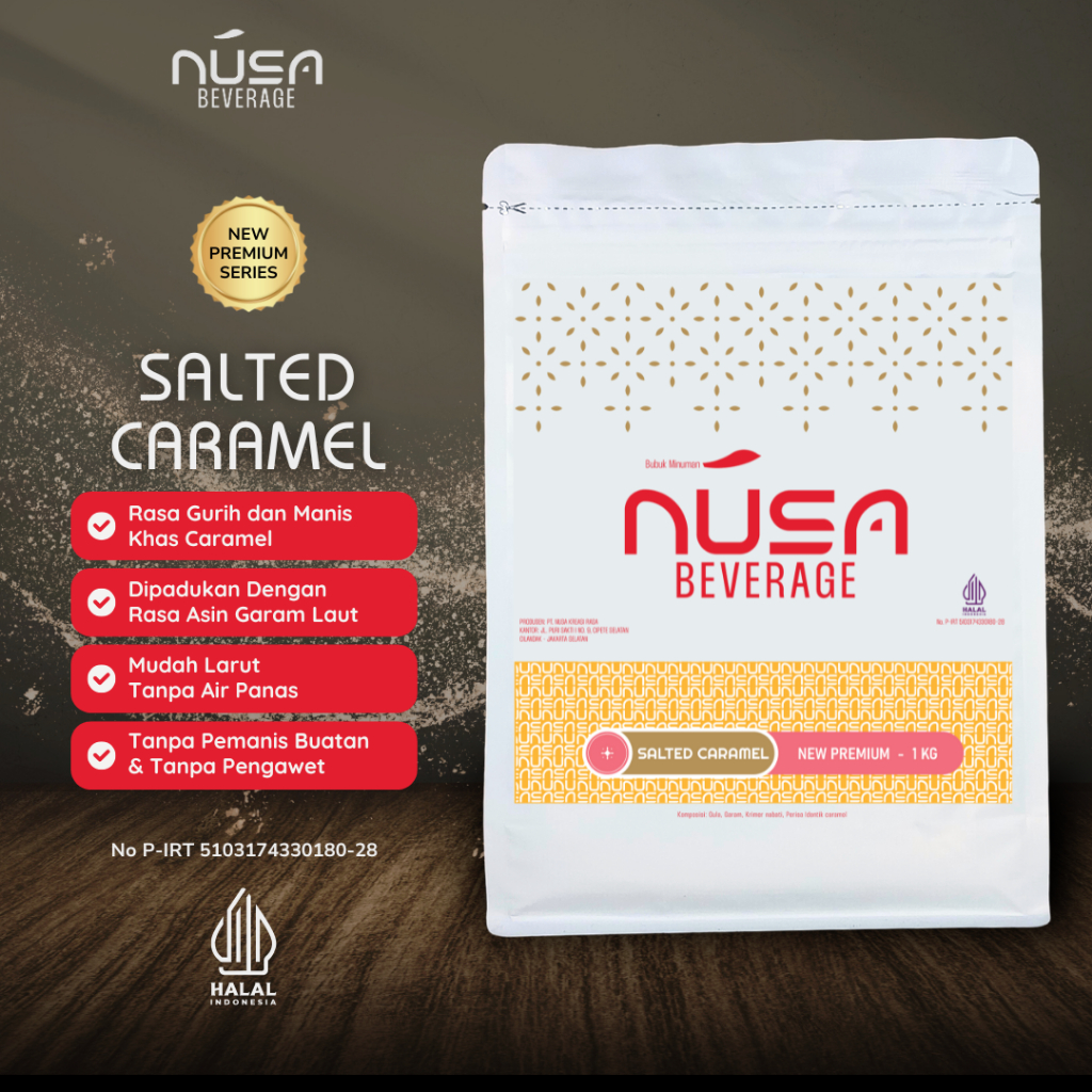 

NUSA BEVERAGE Salted Caramel Premix Powder 1Kg Untuk Bisnis Dessert & Bakery & Cake