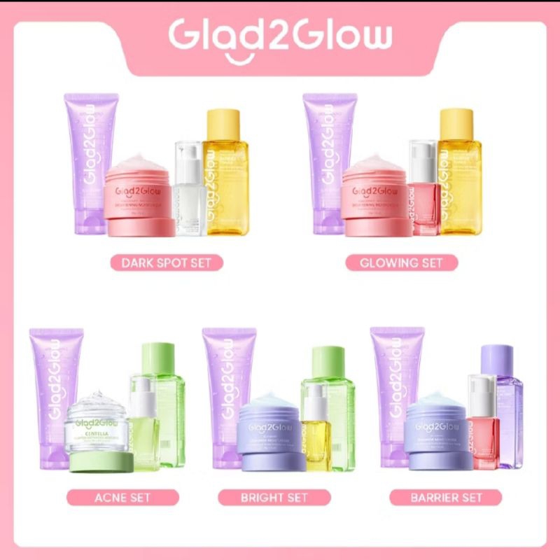 【PRE-ORDER】Glad2Glow 4pcs  Bundle 4in1 Paket Skincare Moisturizer Serum Face Wash-ACNE KIT GLOWING K
