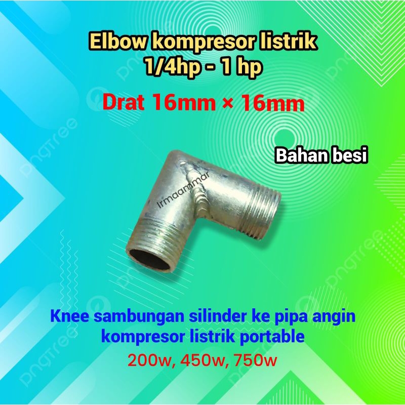 Elbow (L) kompresor angin listrik mini portable drat luar 3/8in × 3/8in besi | knee 16,5 × 16,5