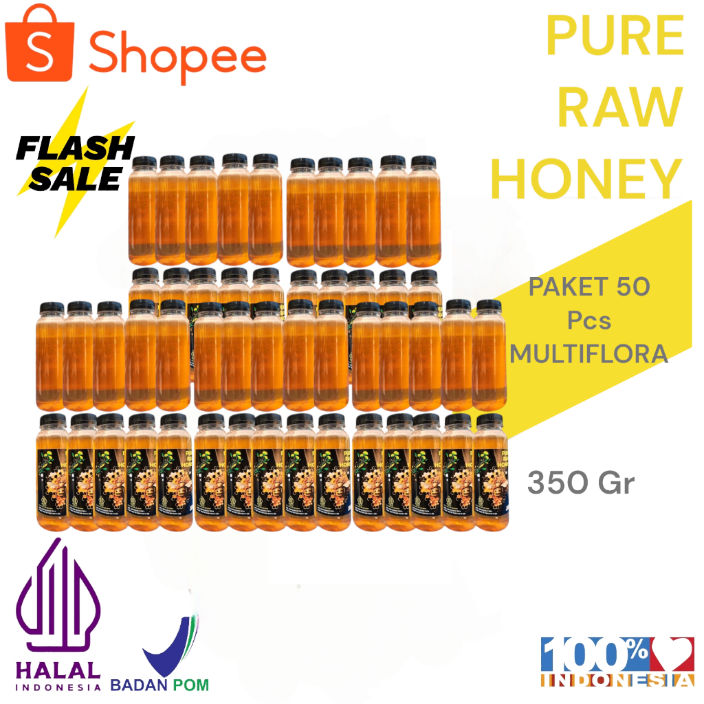 

Paket 50 pcs Madu Murni Asli 35O gr Nektar Multiflora100% Alami Pure Natural Raw Honey