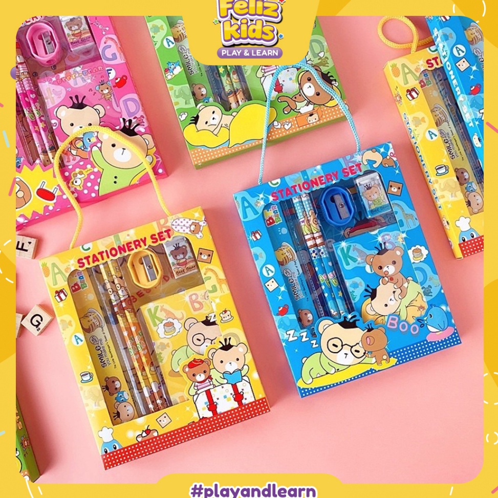 

Kualitas Bagus FELIZKIDS FK62 set stationery paket alat tulis korea lucu pensil penggaris souvenir hampers anak