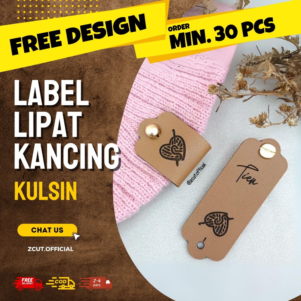 [MIN 30pcs]KANCING Label Kulit Sintetis Kulsin Custom Rebranding dompet, rajut, tas, pakaian