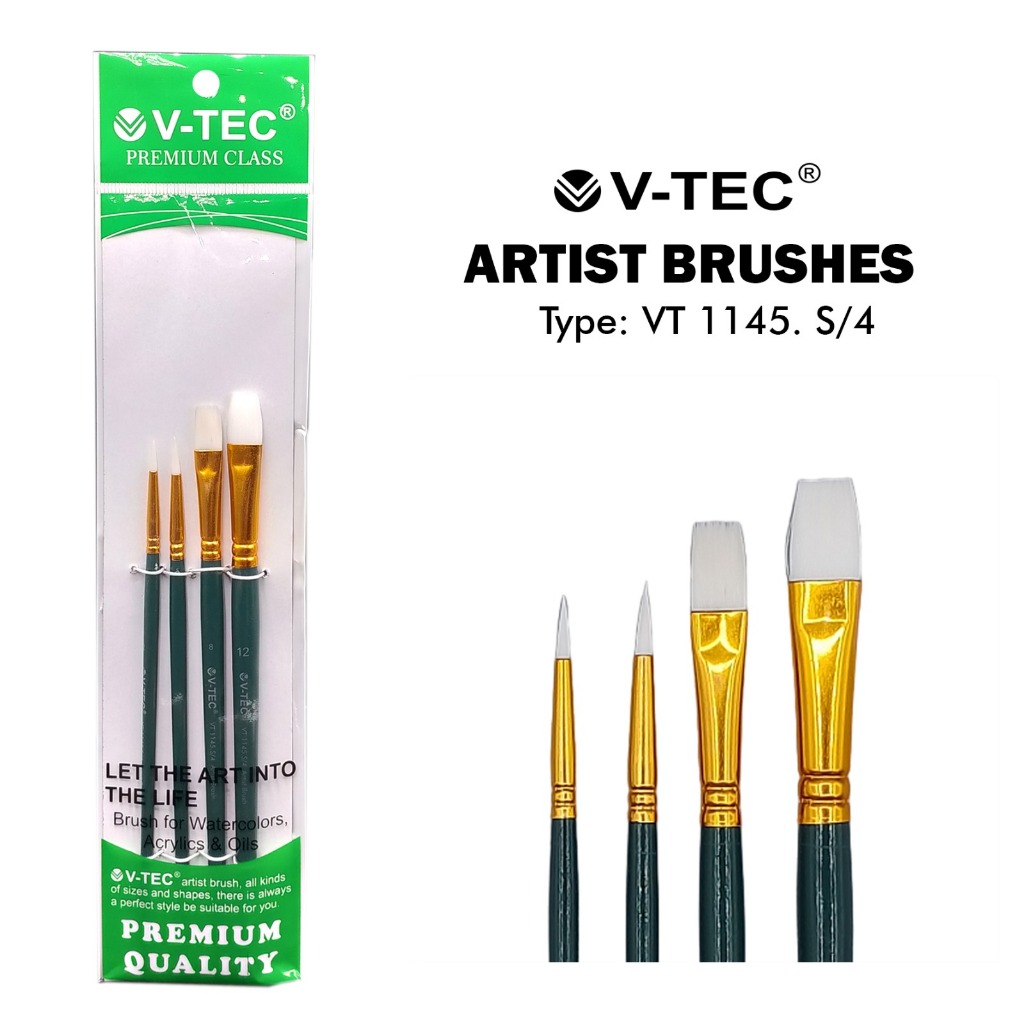 

SET KUAS V-TEC VT-1145 / ISI 4 KUAS NO 2, 4, 8, 12 ARTIST BRUSHES VTEC ALAT LUKIS BRUSH / M21 STATIONERY JOGJA