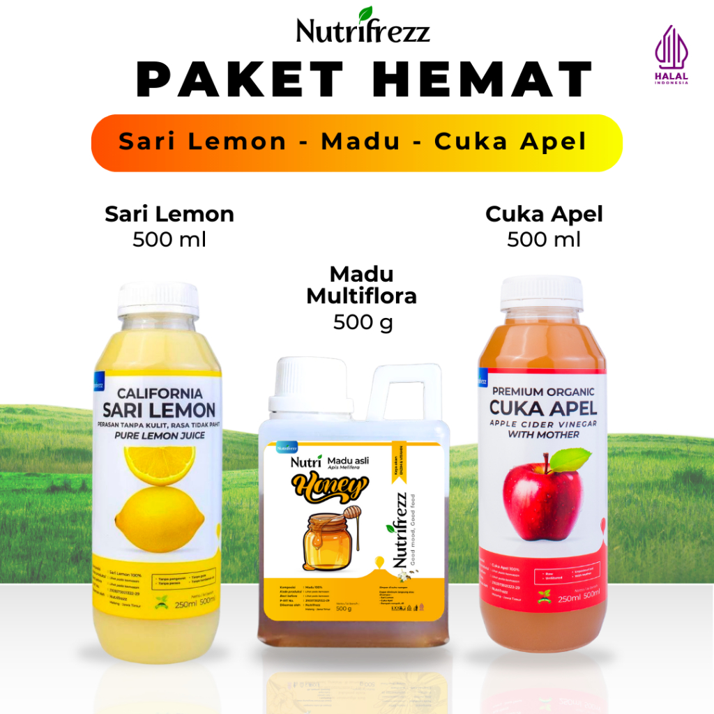

Nutrifrezz Paket Bundling 3in1 – Cuka Apel, Madu Multiflora, Sari Lemon 500 ml