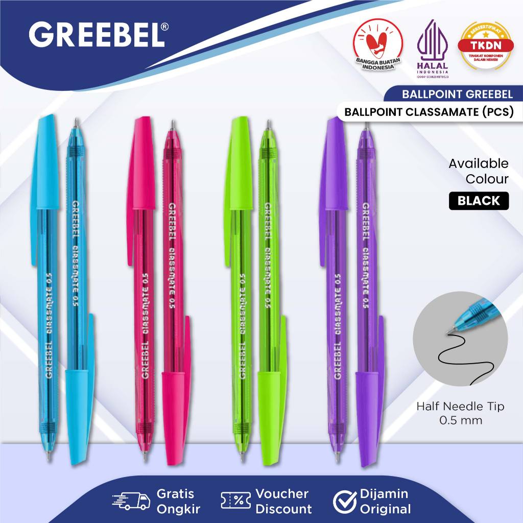 

GREEBEL Pulpen Ballpoint / Classmate 0.5 Hitam (PCS) / Pulpen Greebel / Pena / Ballpen