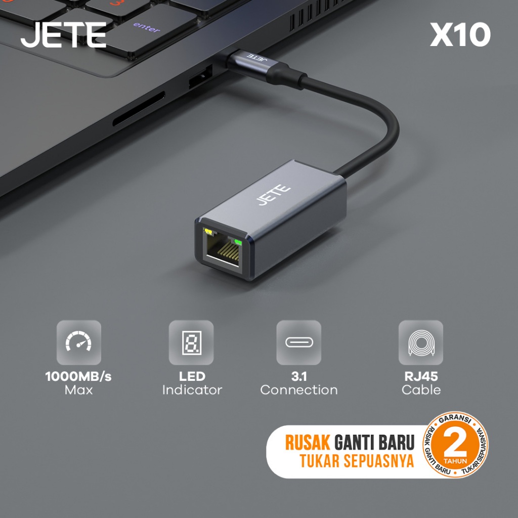 JETE Adapter X10 Ethernet Converter HUB USB Type C to RJ45 LAN Adaptor Connection For PC Laptop