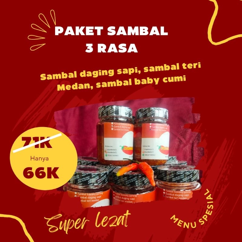 

Paket 3 sambal enak murah halal