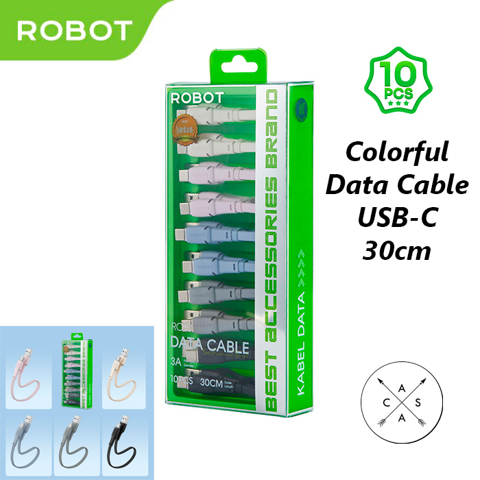 Robot RC30 30cm USB-C Colorful Kabel Data Cable Charger Powerbank 3A (isi 10pcs)