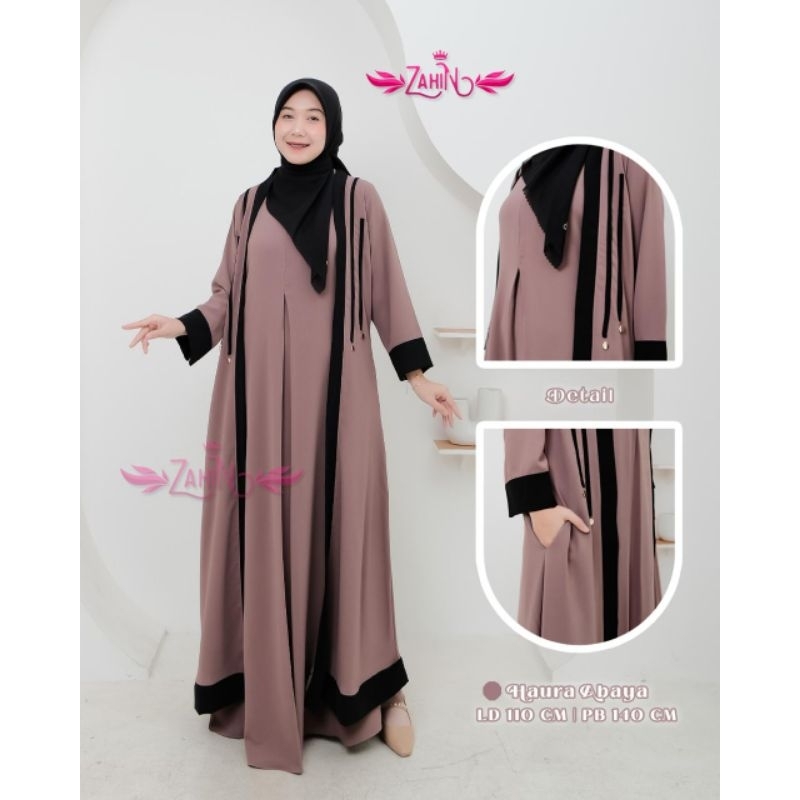 HAURA DRESS ABAYA BY ZAHIN/ABAYA POLOS KOMBINASI HITAM