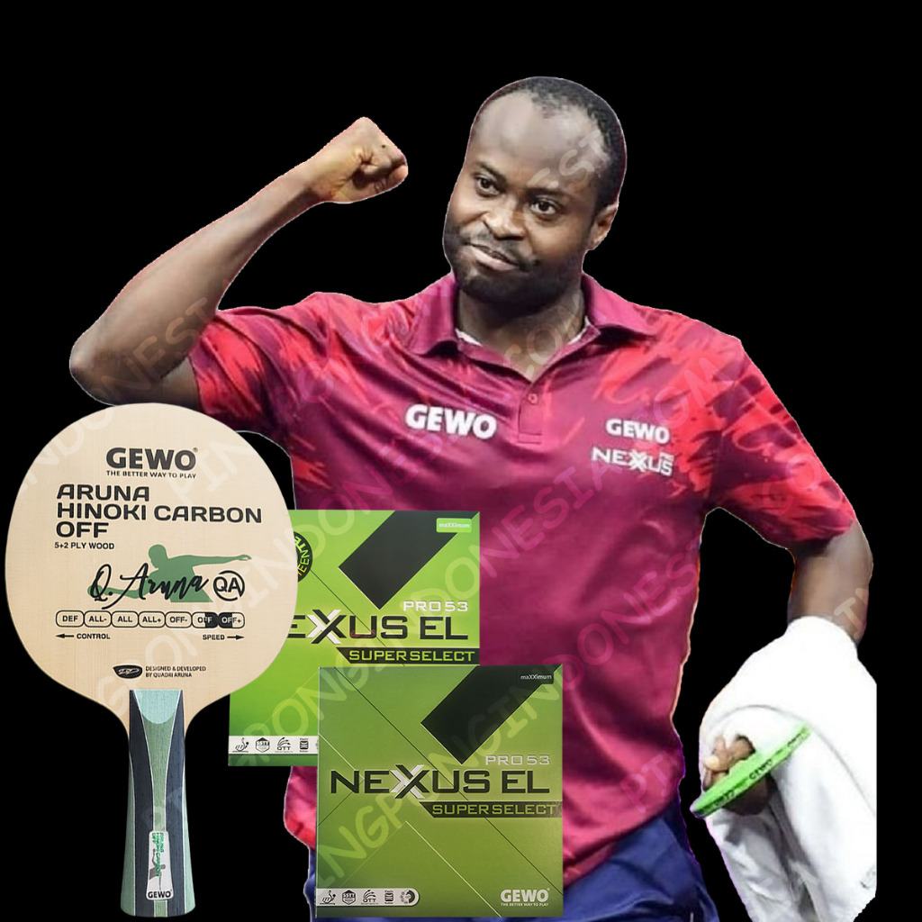 Paket GEWO Aruna Hinoki Carbon OFF - Set Rakitan Blade Kayu Pingpong Tenis Meja Bet Rakit Karet Rubb