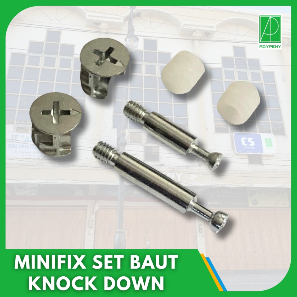 Minifix Besi Knock Down Sambungan Kayu Furniture Casing + Baut Set Komplit