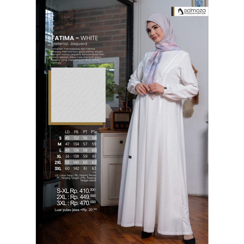 Gamis DAMOZA FATIMA Broken White SMLXL XXL 3XL | Gamis Katun ORI DAMOZA | COD